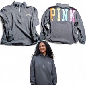 VINTAGE Victoria's Secret PINK Sweatshirt Quarter Zip Rainbow Colors Women's Med
